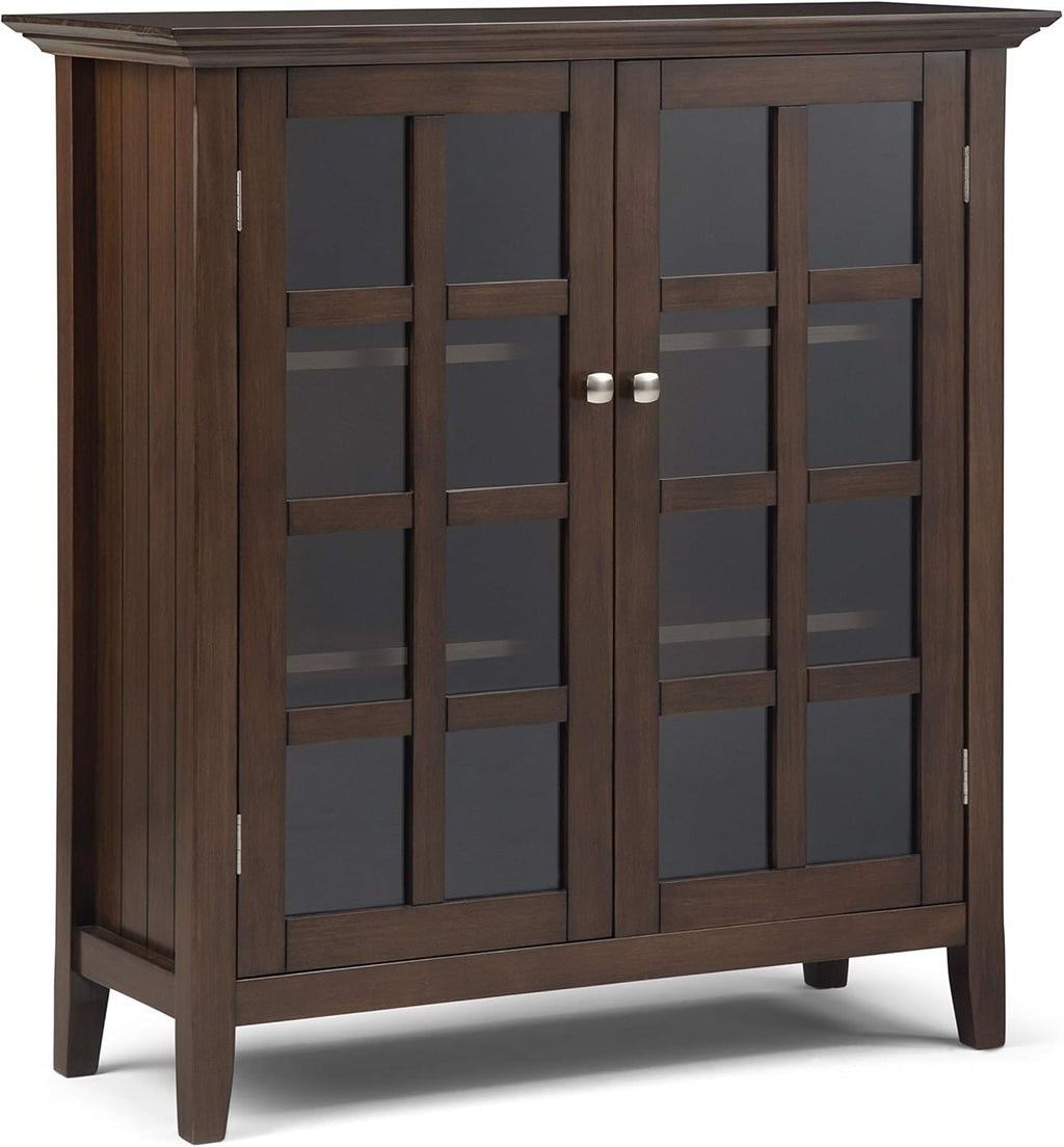 Distressed Grey Solid Wood Storage Cabinet with 2 Tempered Glass Doors A369