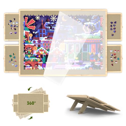 1500 Pieces Wooden Tilting Rotating Puzzle Board with Drawers and Cover F261426