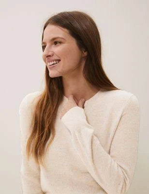 Pure Cashmere Textured Jumper - Oatmeal Mix - US 10 I873