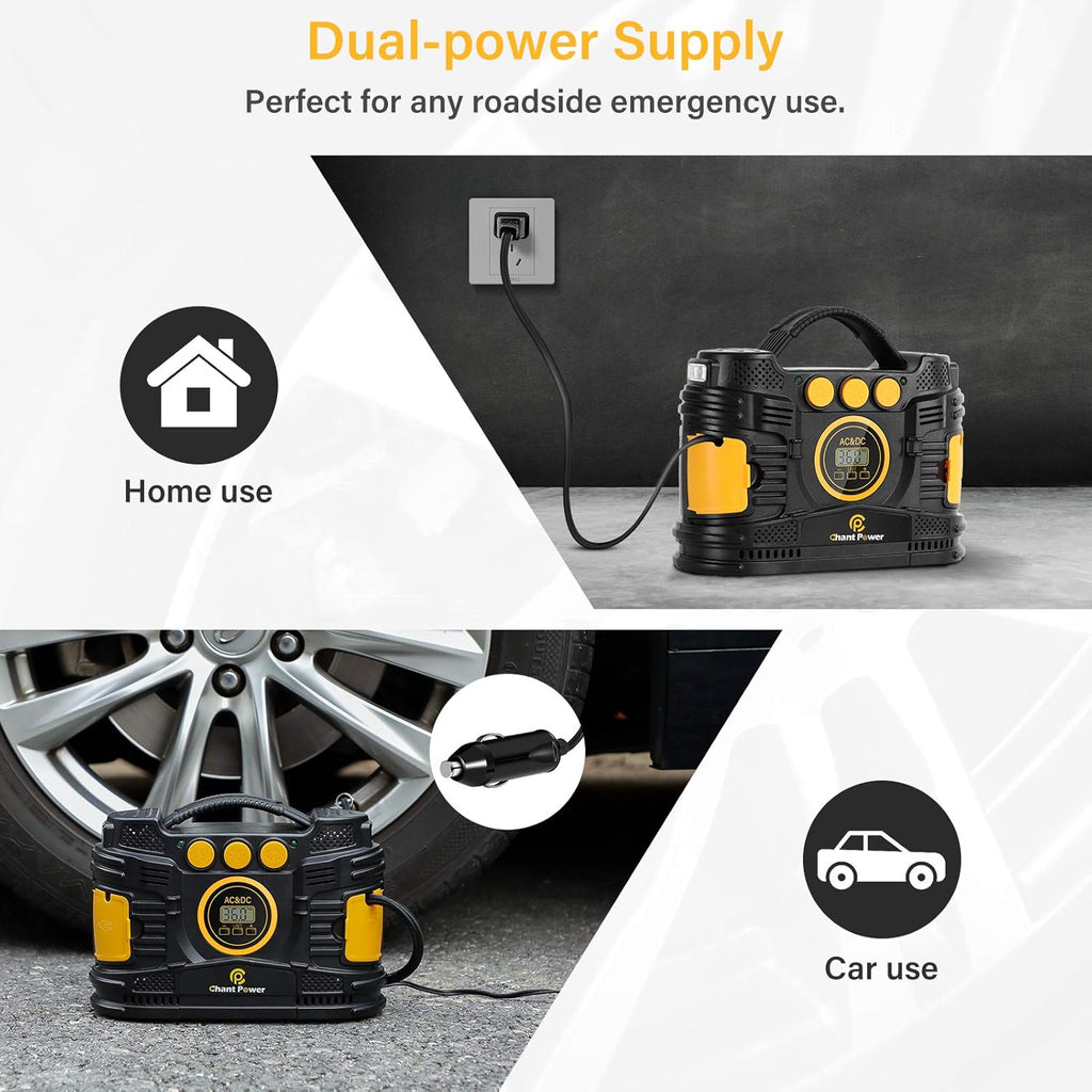 Portable 12V DC/120V AC Tire Inflator with Digital Pressure Gauge D385294