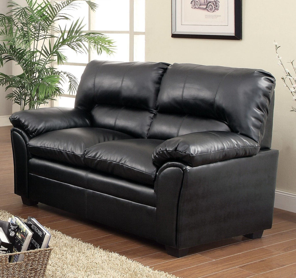 Black 2pc Faux Leather Sofa Loveseat Set G760460