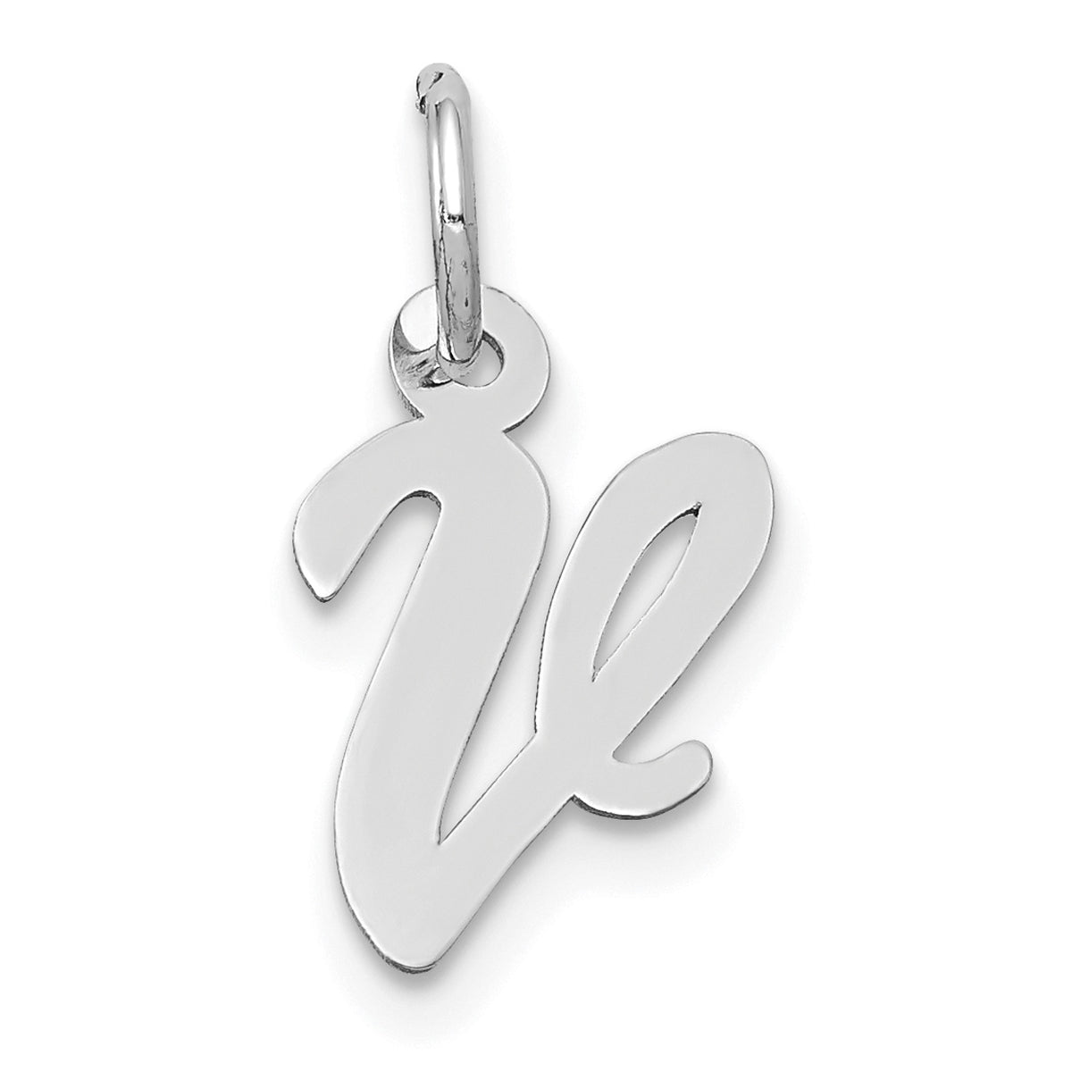 14K White Gold Polished Rhodium Plated Letter V Initial Pendant Charm J1388