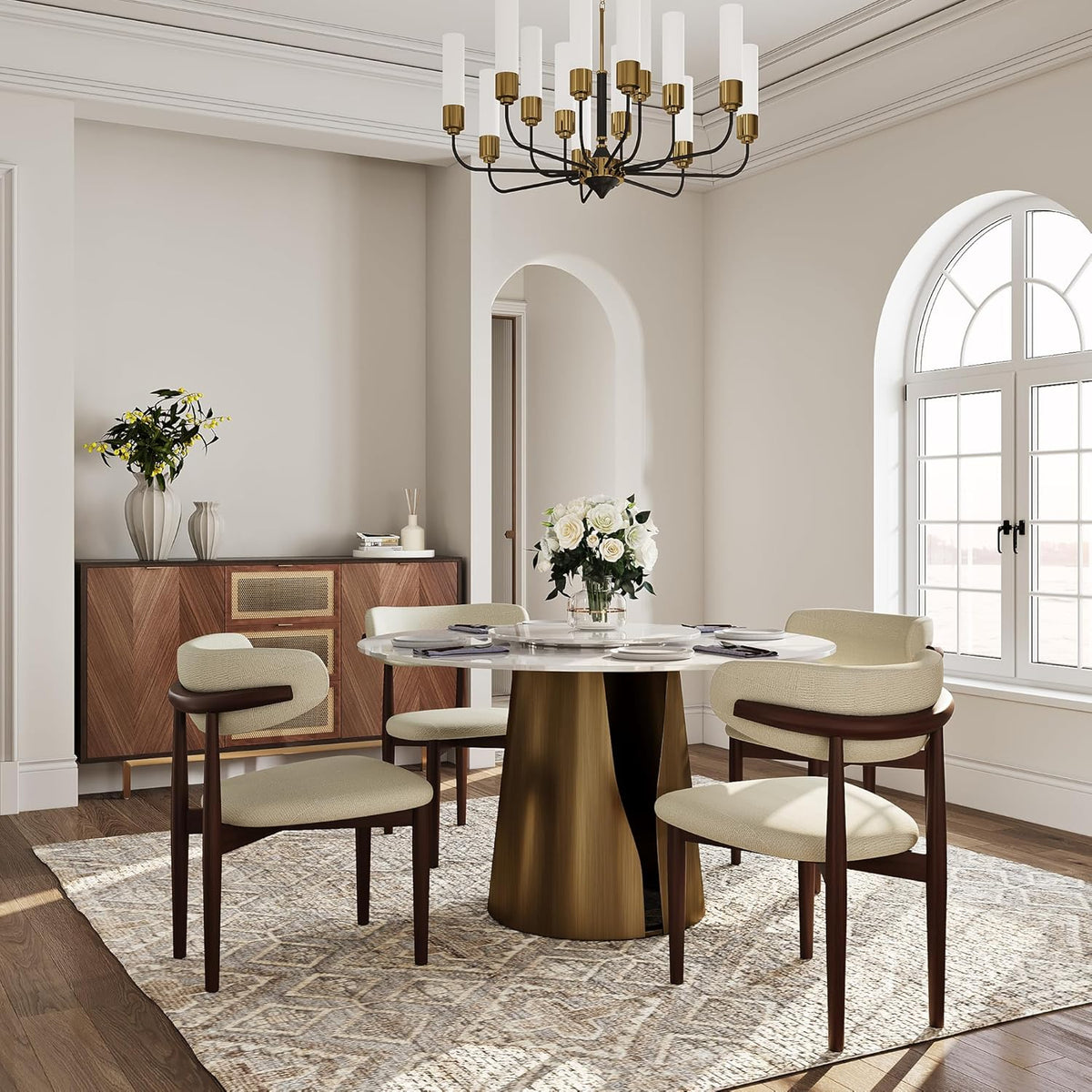 51" Glossy White Sintered Stone Top Round Dining Table with Lazy Susan U509