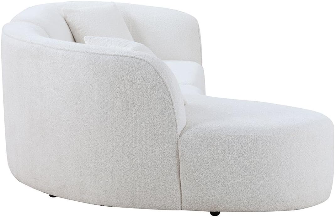White Boucle Curved Sofa with Chaise 2 Set J3319