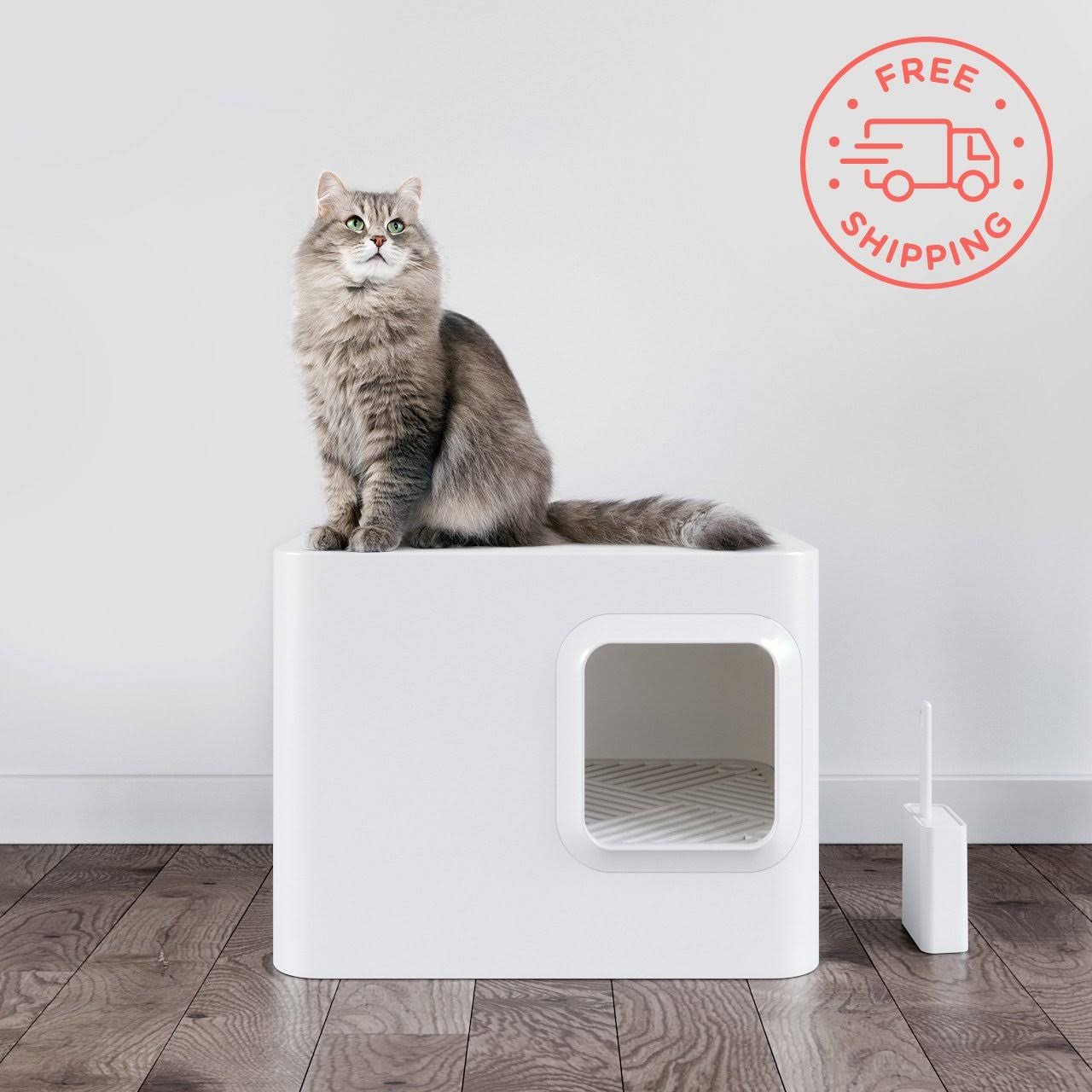 Cloud White Enclosed Cat Litter Box U480719