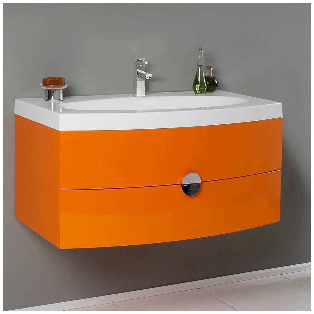 Orange Modern Bathroom Cabinet with Integrated Sink N421