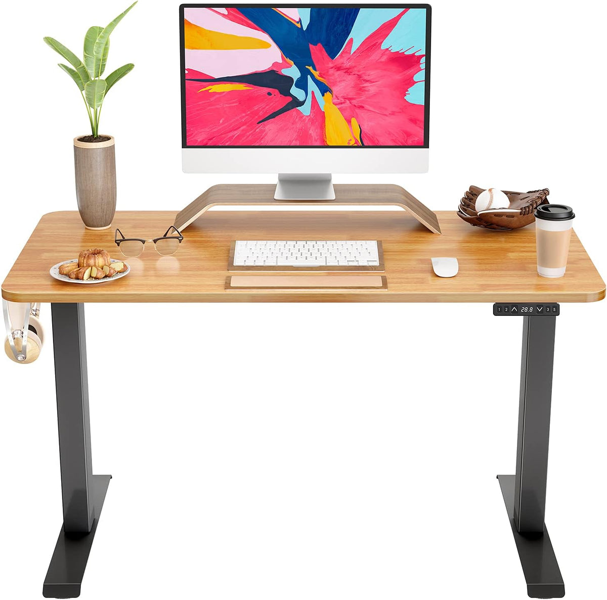 Black Steel Frame Standing Desk with Rustic Brown Wood Tabletop W968