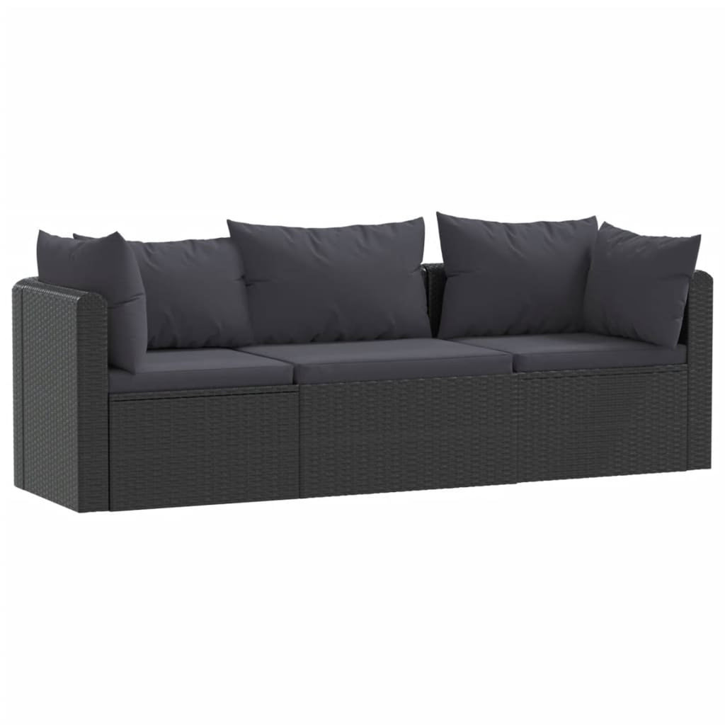 3 Piece Poly Rattan Patio Sofa Set with Cushions E962