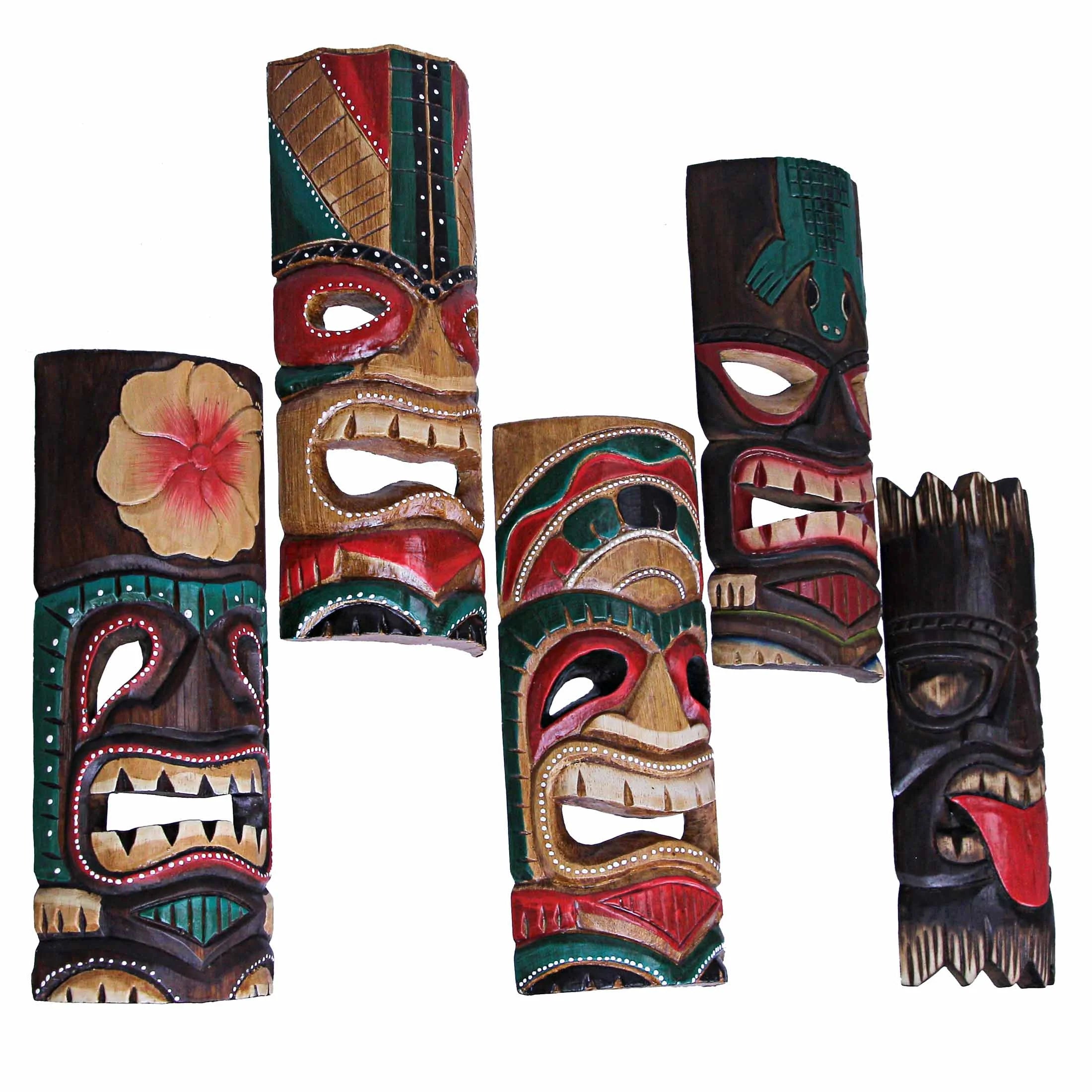 12 inch Wood Multicolor Tiki Mask Wall Hanging Art Set of 10 P179797