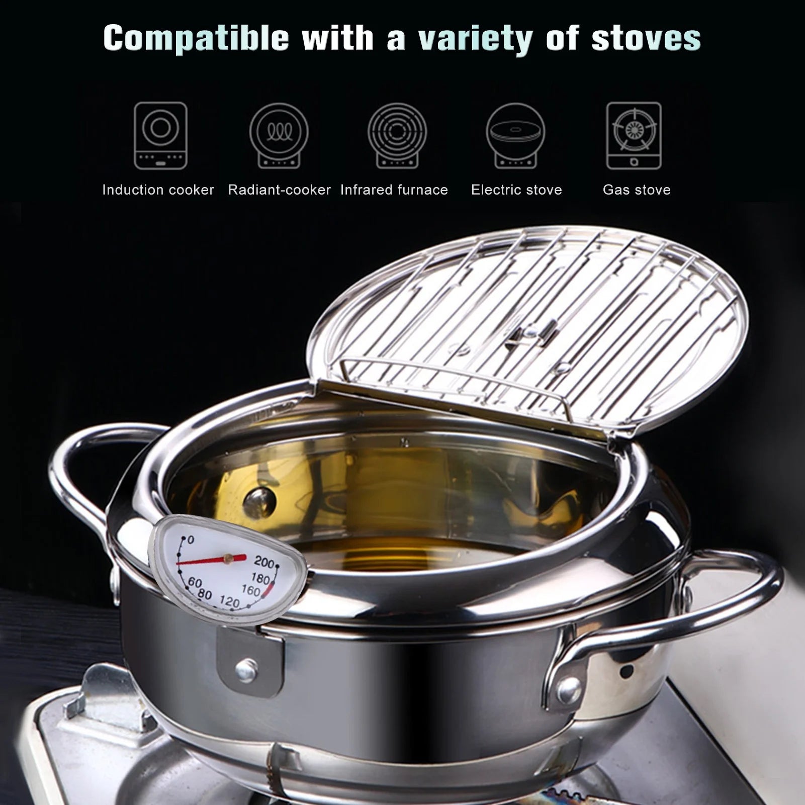 Steel Japanese Style Fryer With Thermometer And Pot T72398