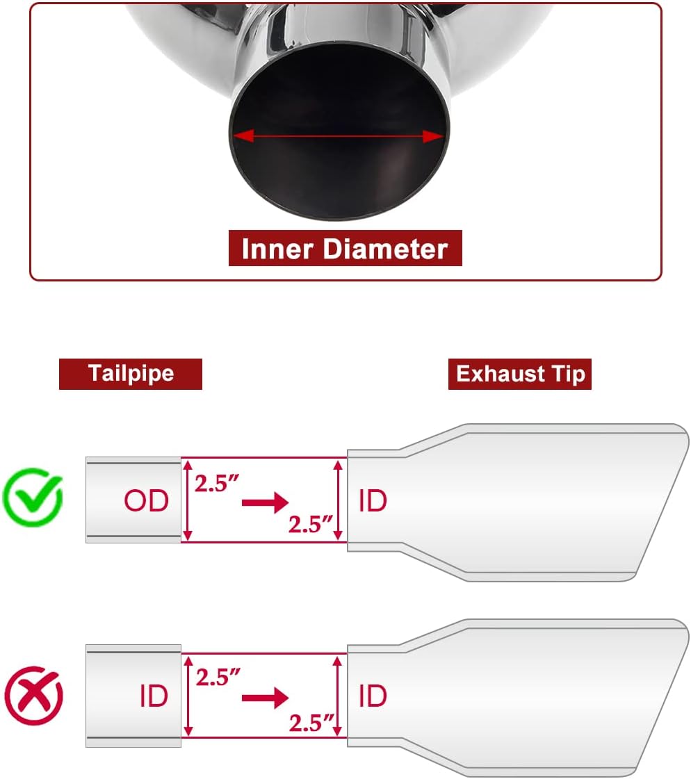 Dual Exhaust Tips 2.5" Inlet 3.5" Outlet 9.5" Length Blue Polished Stainless Steel Double Wall Pack of 2 N25272
