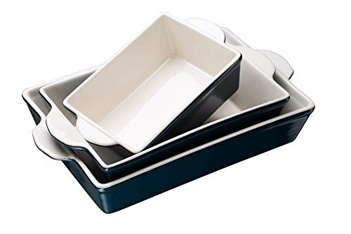 Set of 3 Navy Ceramic Casserole Dishes C661