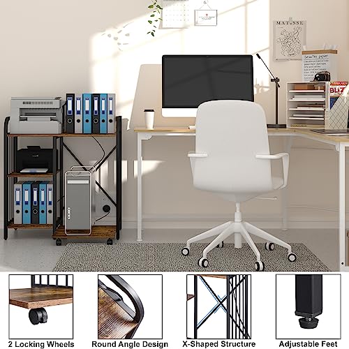 Brown 3-Tier Printer Stand with Wheels I98129