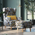 Accent Chair with Ottoman and Pillow, Wooden Leg T4462