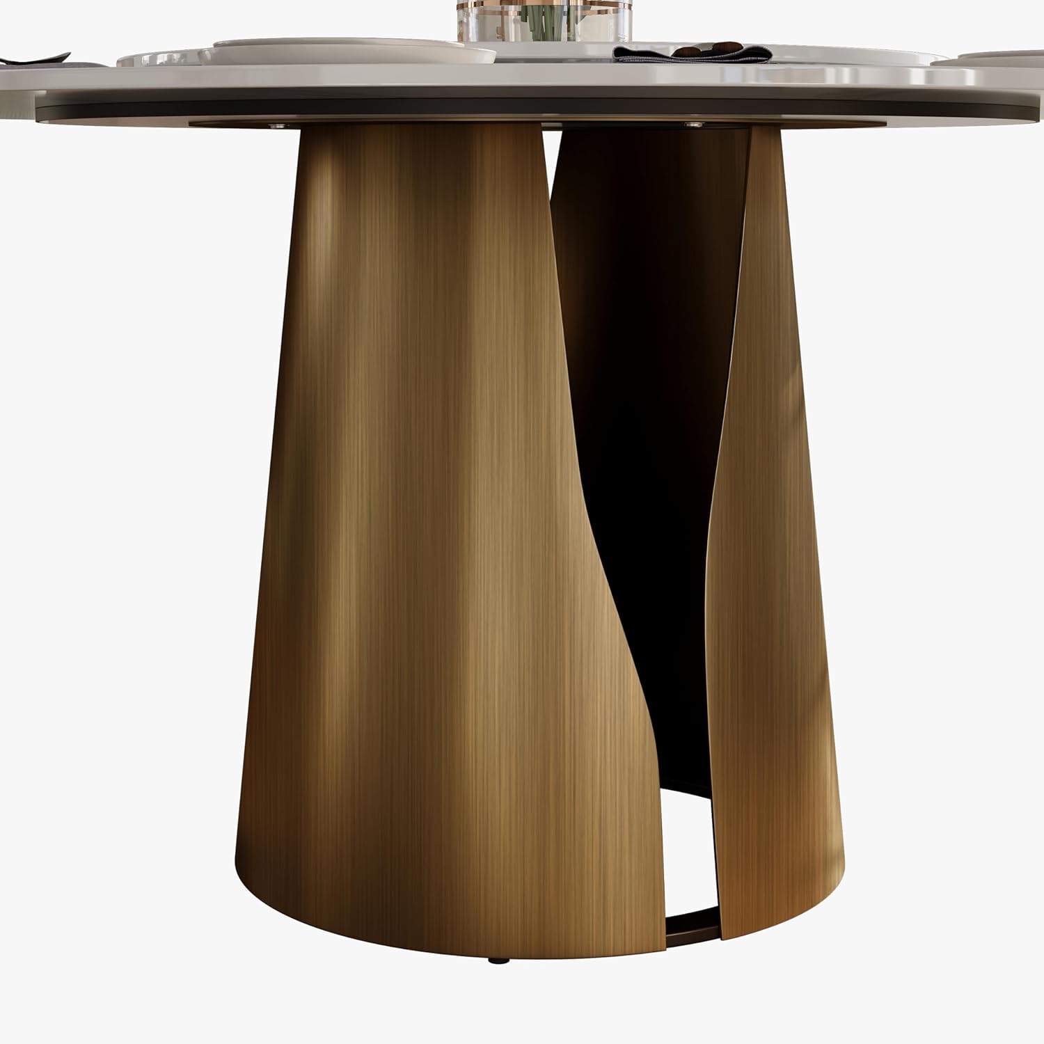 51" Glossy White Sintered Stone Top Round Dining Table with Lazy Susan U509
