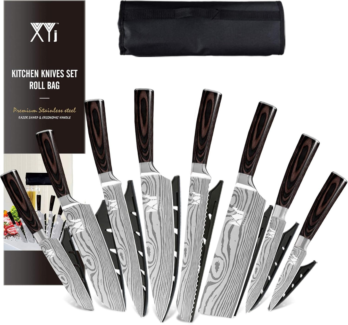 8-pieces Stainless Steel Kitchen Knife Set with Carry Roll Bag M5318