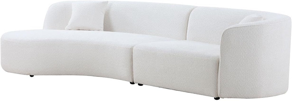 White Boucle Curved Sofa with Chaise 2 Set J3319