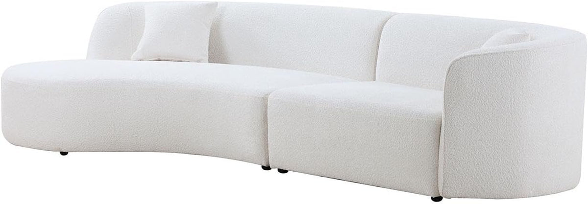 White Boucle Curved Sofa with Chaise 2 Set J3319