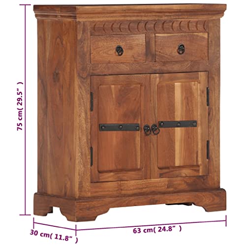 Rustic Sideboard Solid Acacia Wood Brown Two Doors Two Drawers 24.8"x11.8"x29.5" P18702