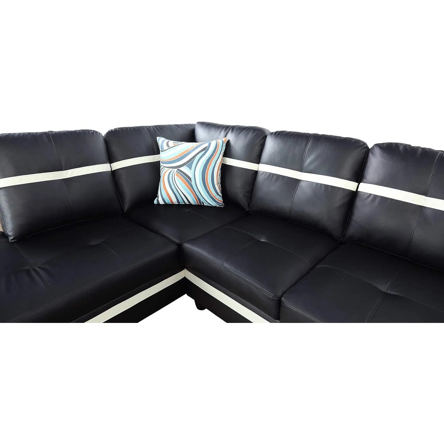 Black Leather 3-Piece L-Shaped Sectional Sofa Set with Ottoman E6032