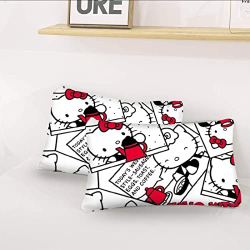 Kawaii Cat Printed Full Comforter Cover Set with 2 Pillowcase Z626290