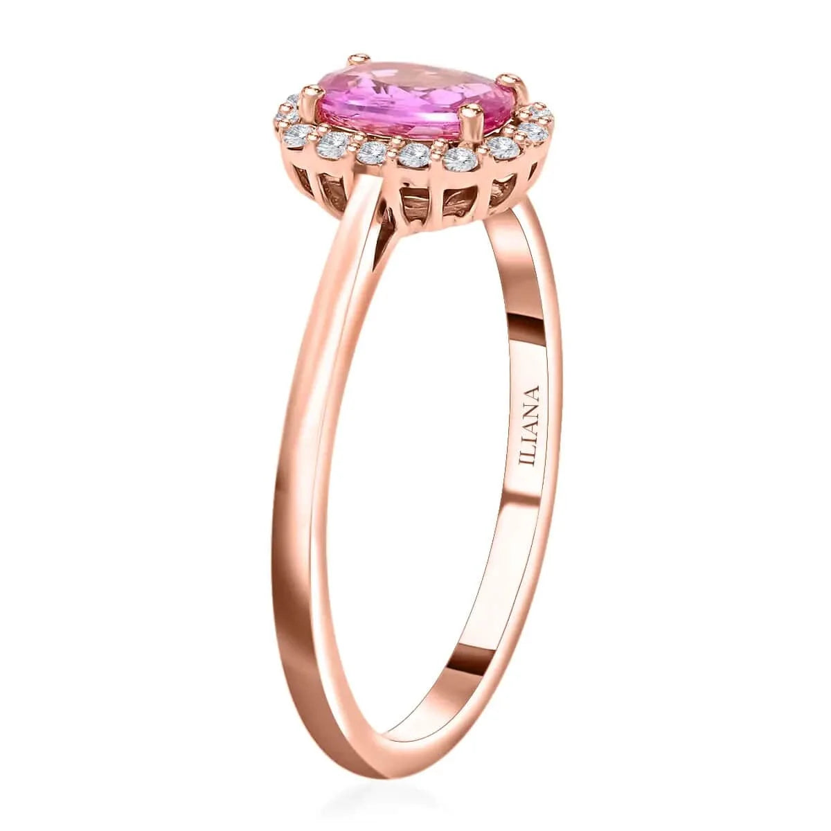 18K Rose Gold Oval Pink Sapphire Diamond Halo Engagement Ring G722