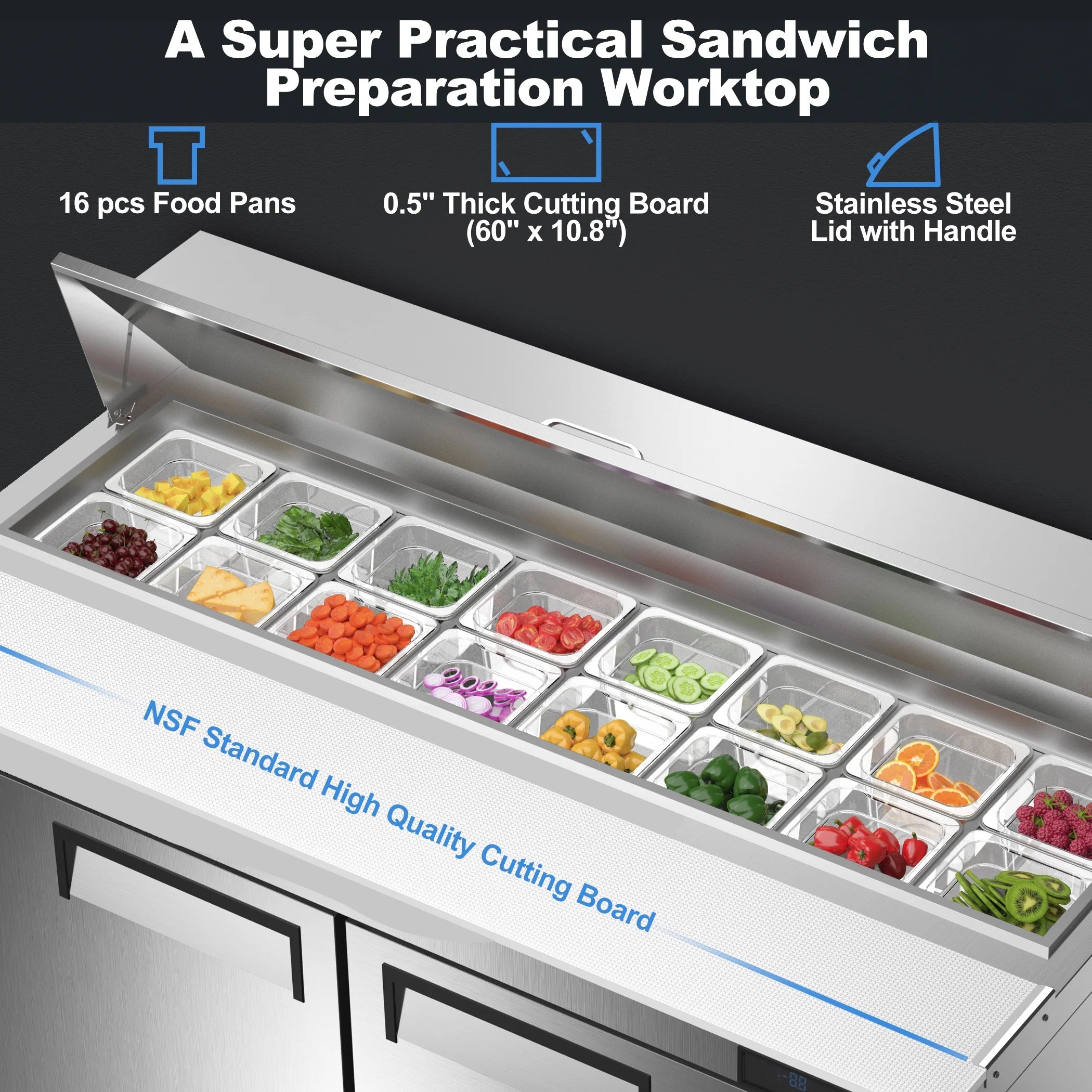 2 Door Commercial Refrigerator Prep Table with Cutting Board K360409