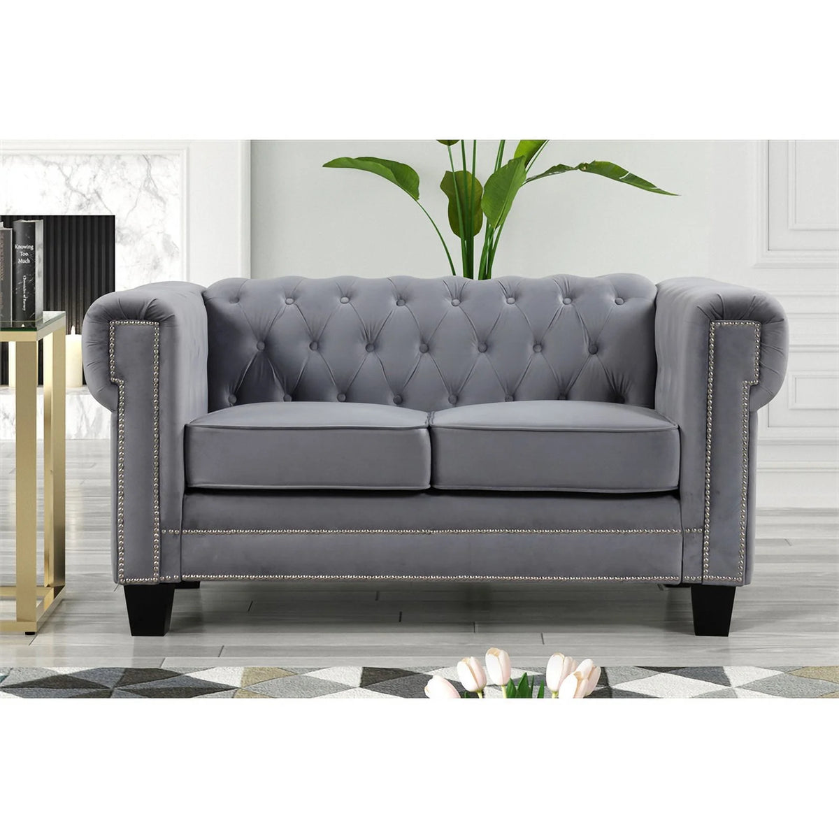 3-Piece Velvet Fabric Furniture Set-Gray Q39818