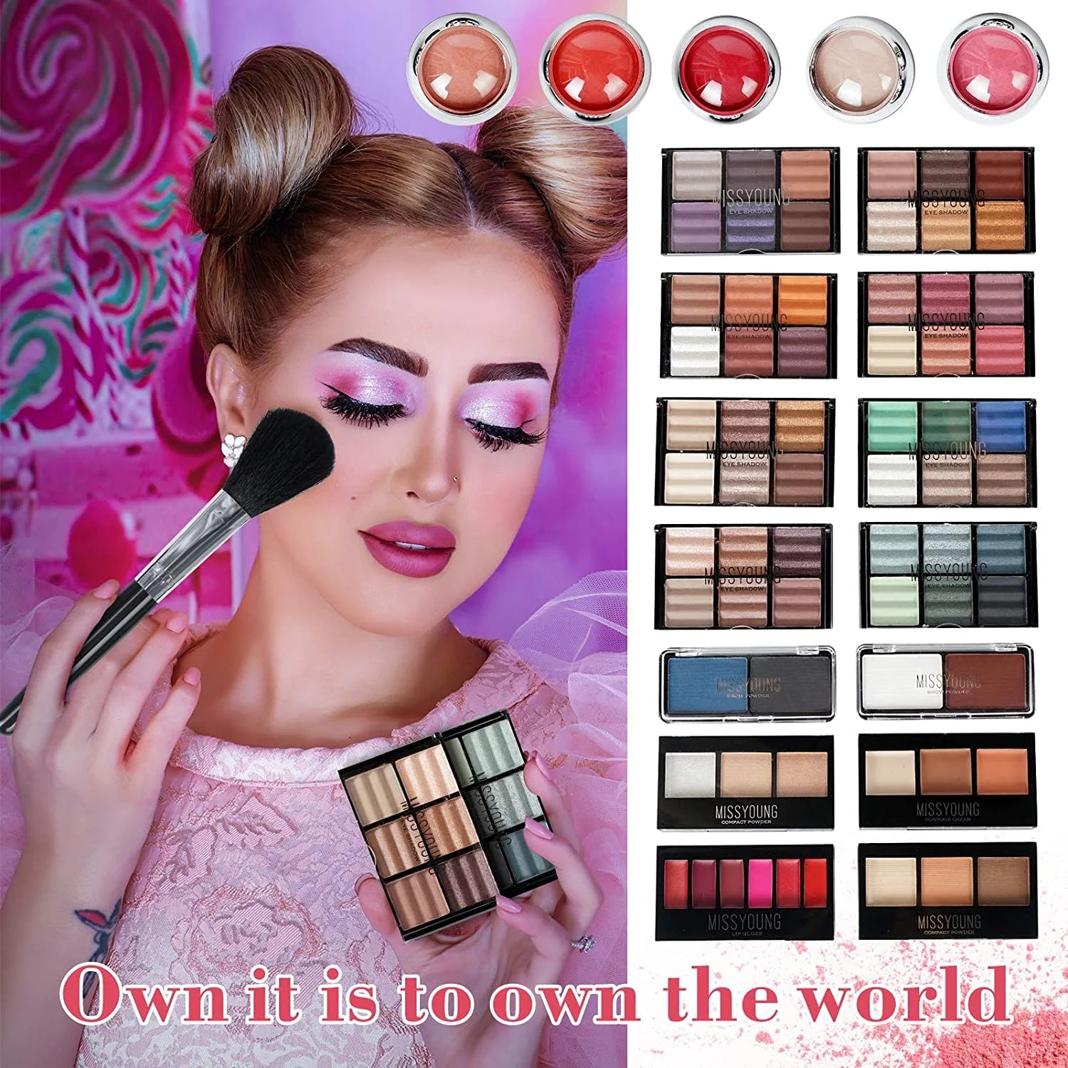 Makeup Kit with Eyeshadow Palette Lipstick Blush Foundation Concealer Face Powder Mascara Lipgloss Brush Q383