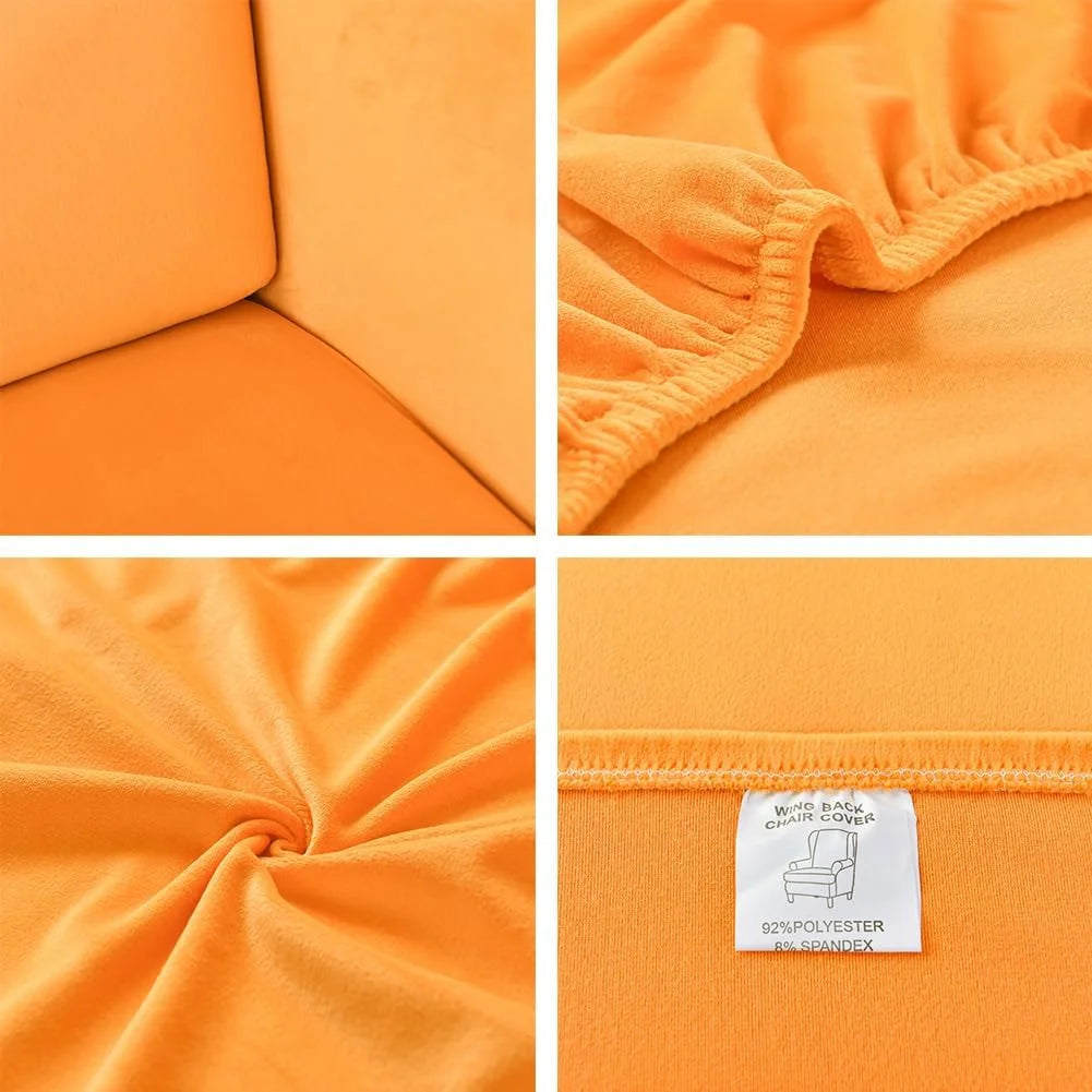 Orange Velvet Stretch Wingback Chair Sofa Slipcover with Elastic Bottom F6711