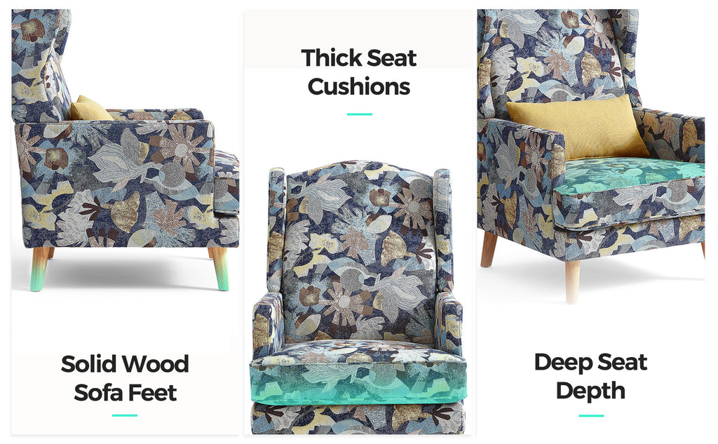 Accent Chair with Ottoman and Pillow, Wooden Leg T4462