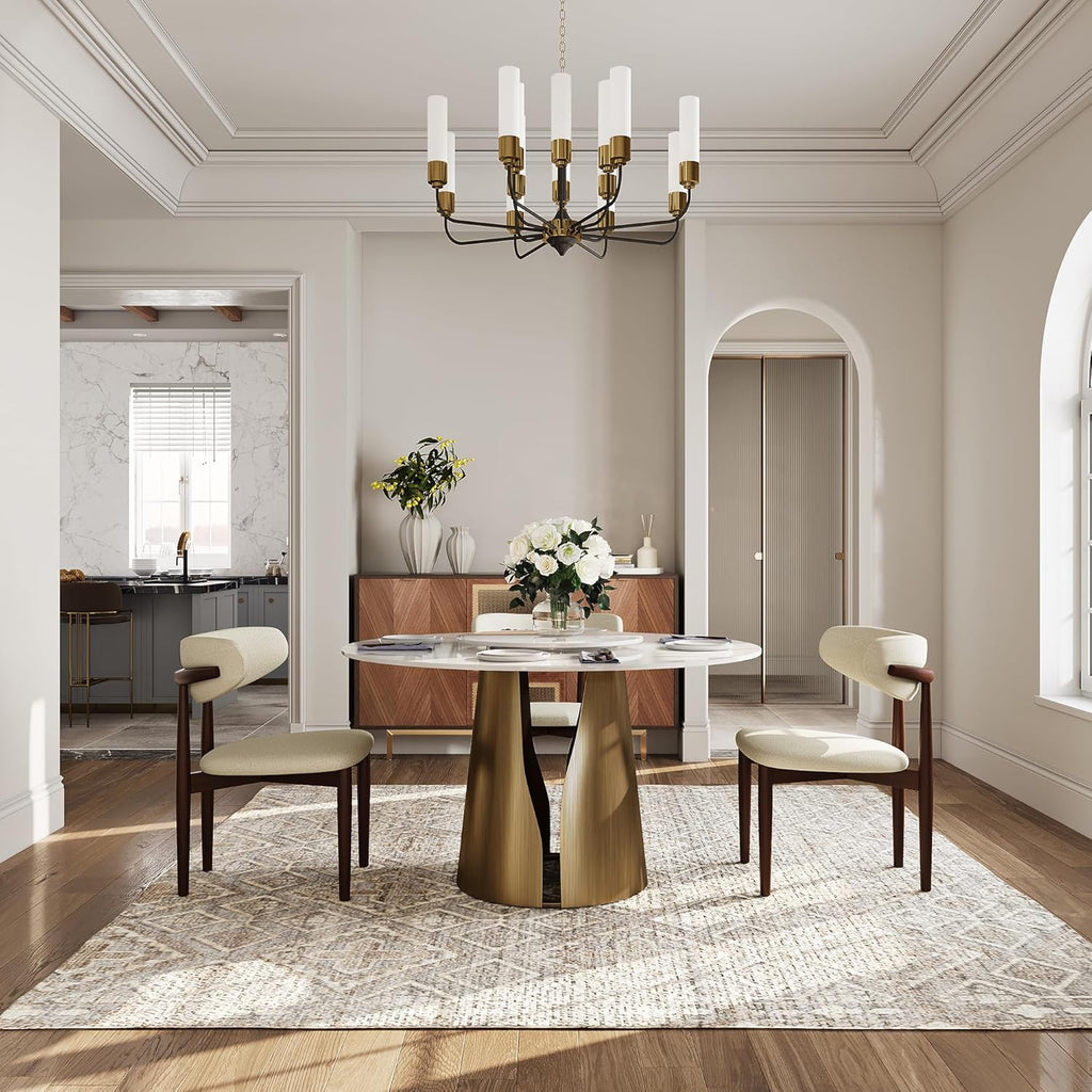 51" Glossy White Sintered Stone Top Round Dining Table with Lazy Susan U509