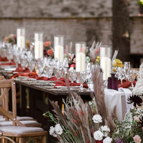 6 Sets Hurricane Candle Holder Sleeve with Pillar Candles Glass Clear Chimney Shade D16953
