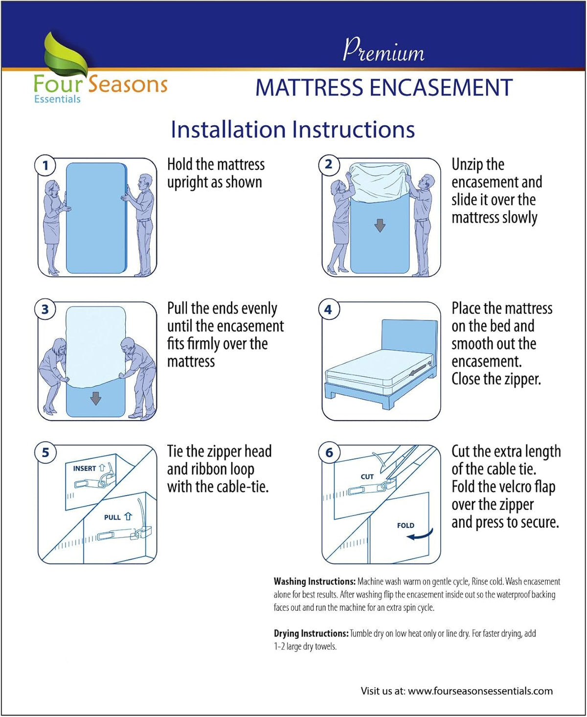 Full Size Zippered Waterproof Cotton Terry Mattress Protector K3442