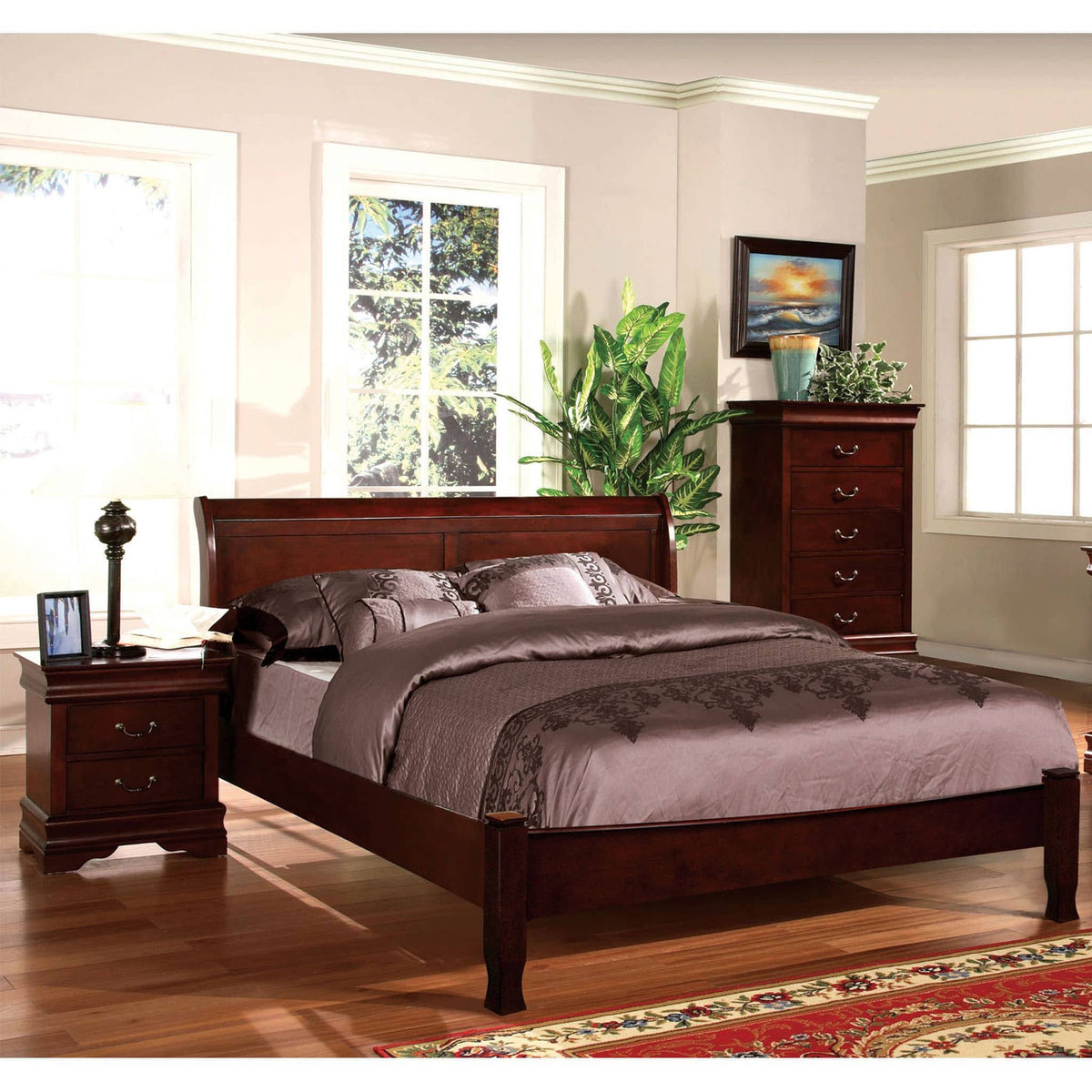 Cherry Red Paneled Platform Bed Twin U875696