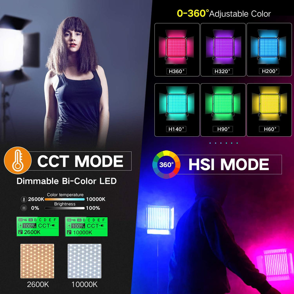RGB LED Video Lighting Kit, 45W, 2600K-10000K, with U Bracket and Barn Door S94410