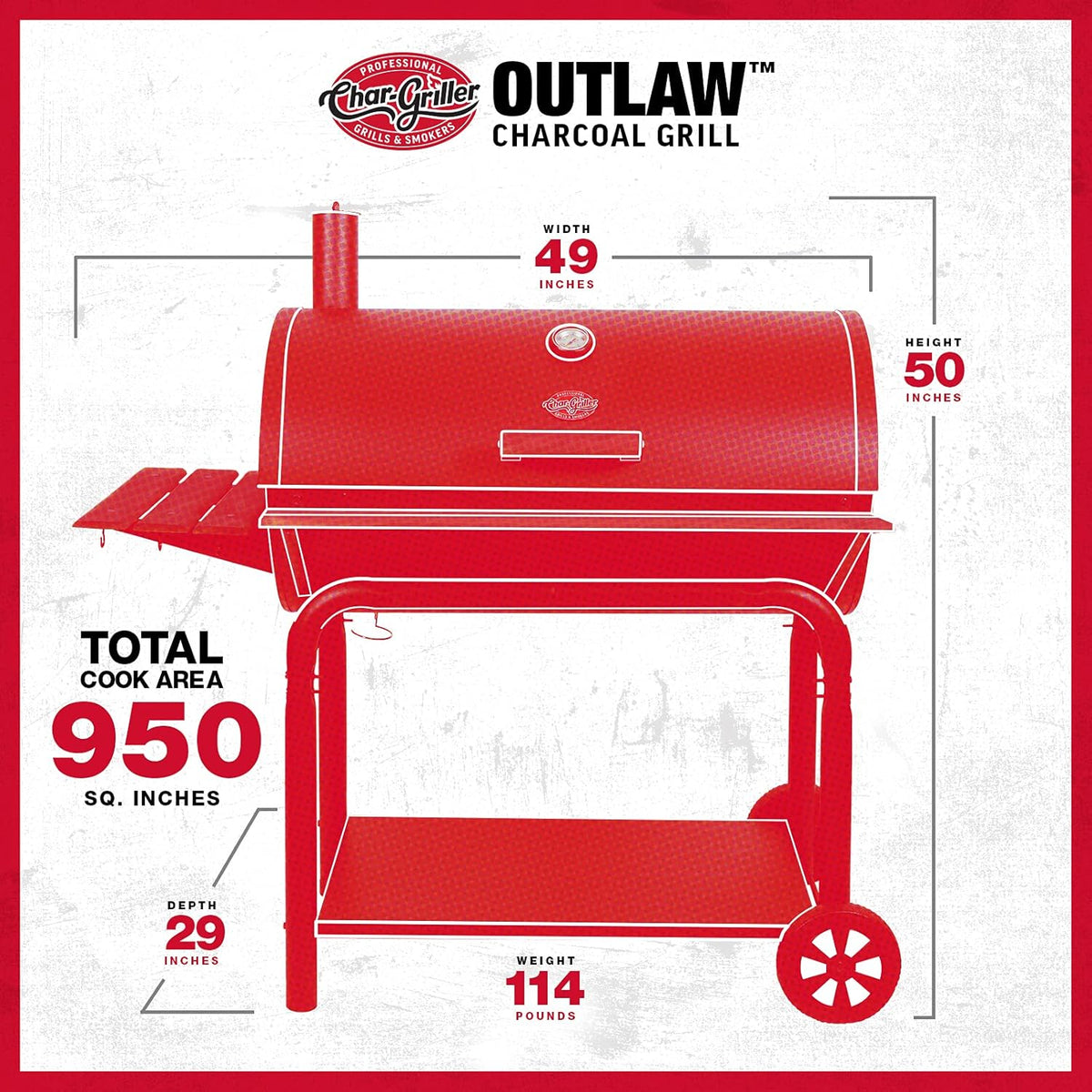 Charcoal Grill and Smoker with Cast Iron Grates and 950 Cooking Square Inches in Black E9504