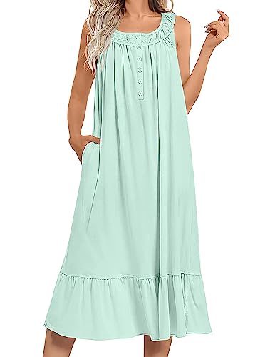 Women's Nightgowns Long Sleeveless Nightdress with Pockets V420473