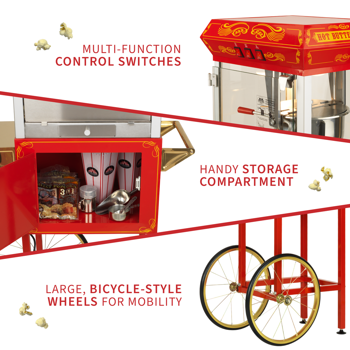 Red/Gold 8oz Popcorn Machine with Cart T94238