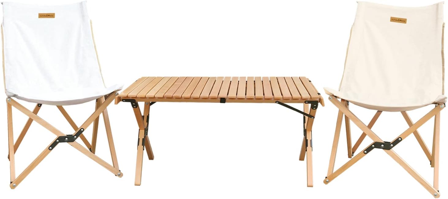Solid Wood Folding Camping Table and Chair Set (Beech) B32691