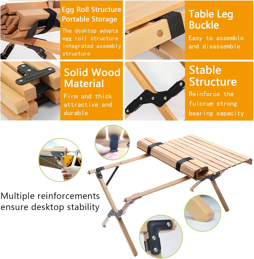 Solid Wood Folding Camping Table and Chair Set (Beech) B32691