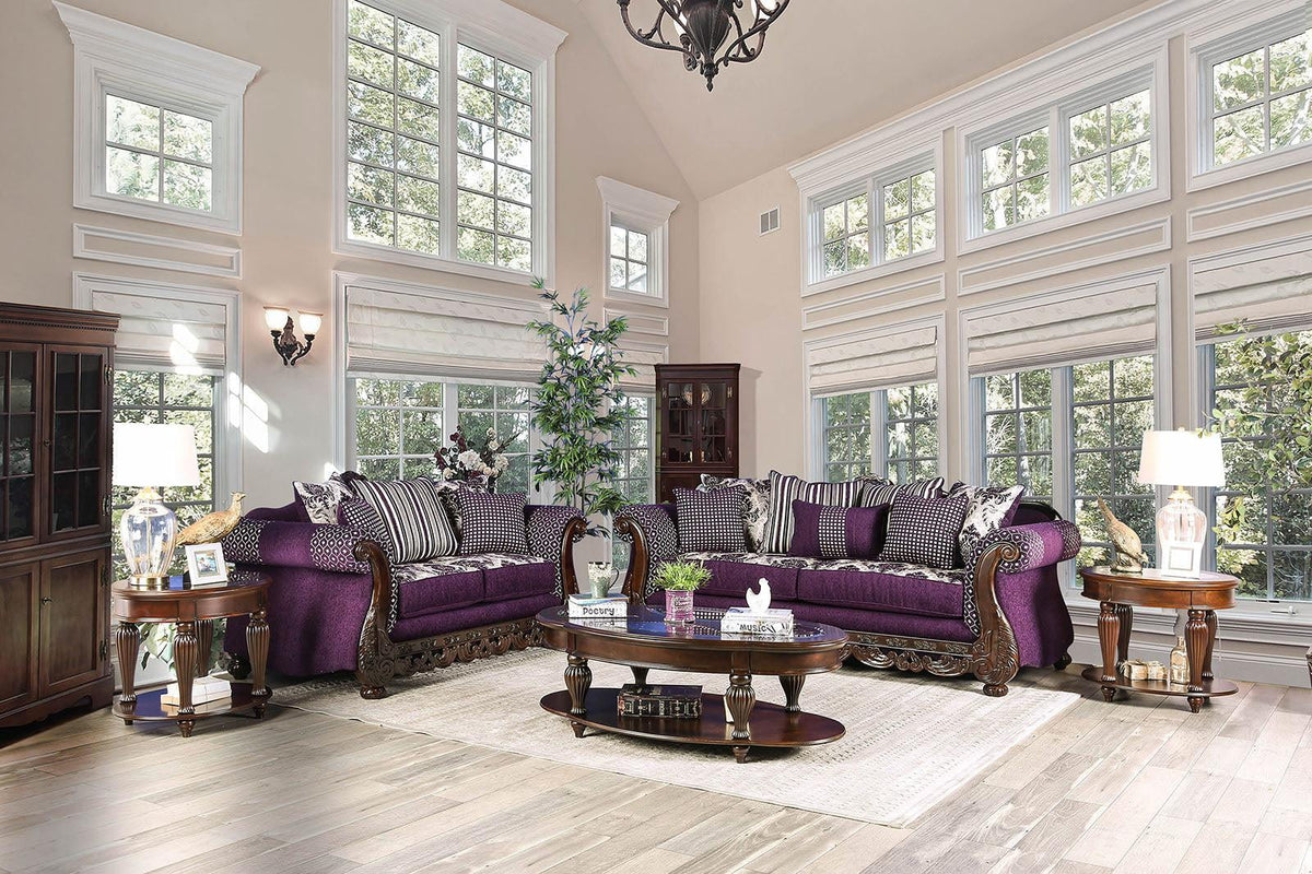 Purple Silver Chenille Sofa and Loveseat E337
