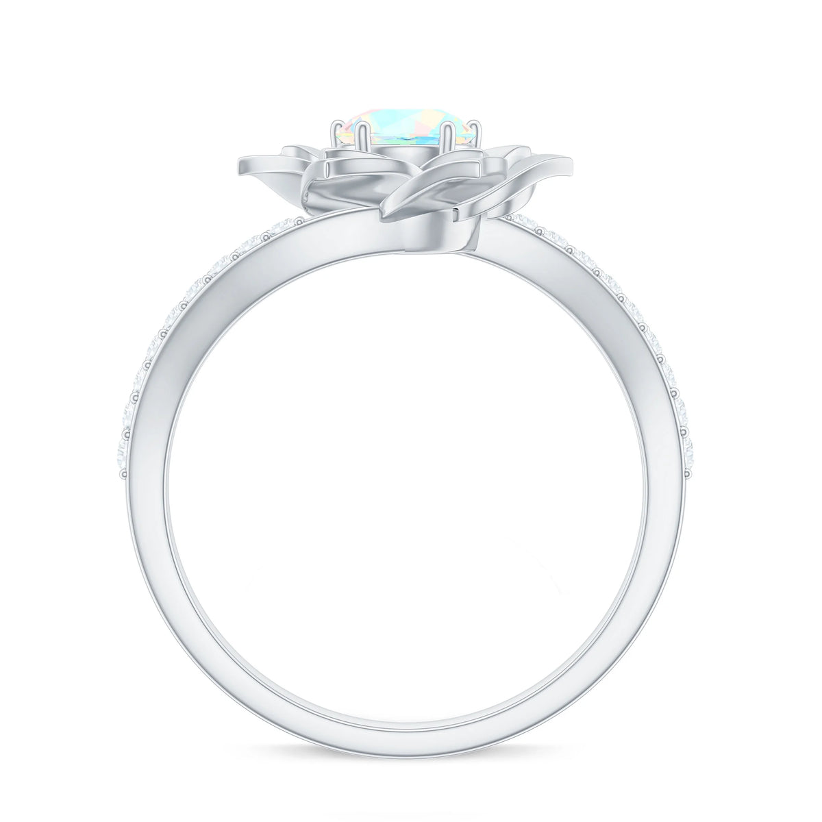 Ethiopian Opal Bypass Flower Engagement Ring with Diamond, 925 Sterling Silver L333122