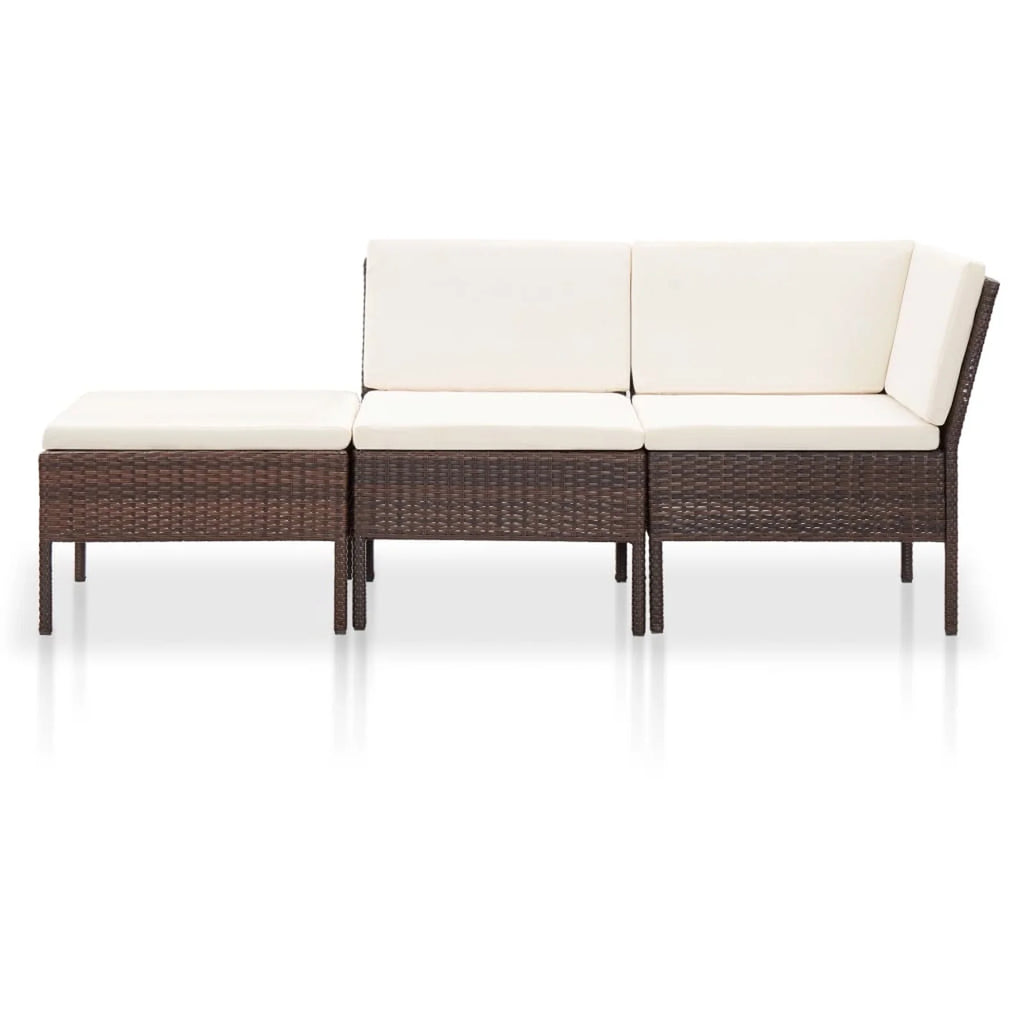 3 Piece Poly Rattan Patio Sectional Sofa Set with Ottoman V2320