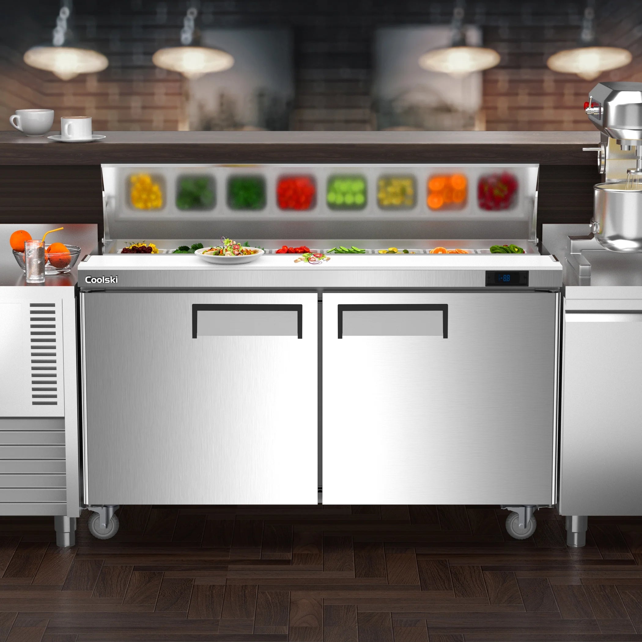 2 Door Commercial Refrigerator Prep Table with Cutting Board K360409