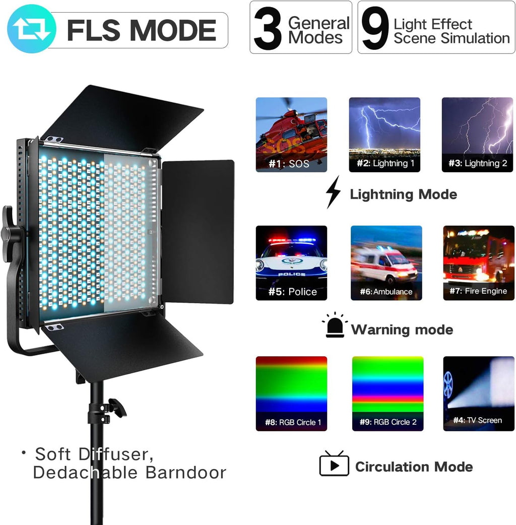 RGB LED Video Lighting Kit, 45W, 2600K-10000K, with U Bracket and Barn Door S94410