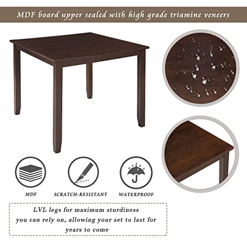 6 Piece Wood Dining Table Set with 4 Upholstered Chairs and Bench, Espresso T878