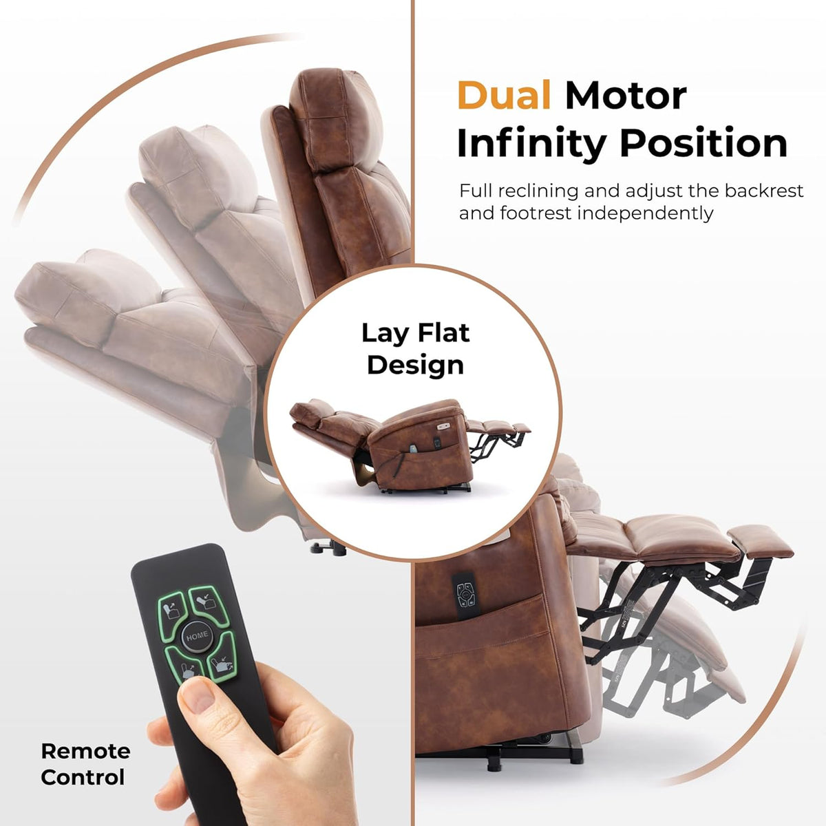 Brown Leather Power Lift Recliner with Massage and Heat N68215