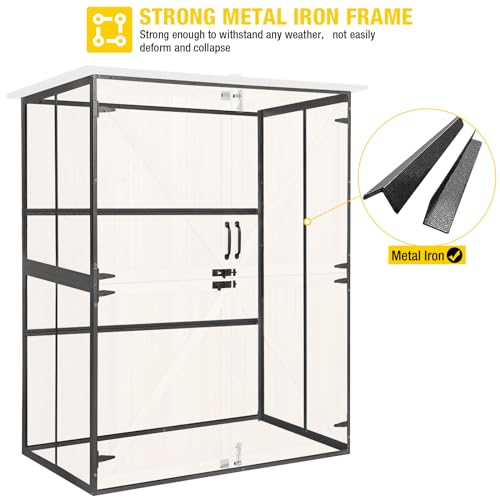 Outdoor Storage Shed with Metal Frame and Adjustable Shelfs (Brown) C32637