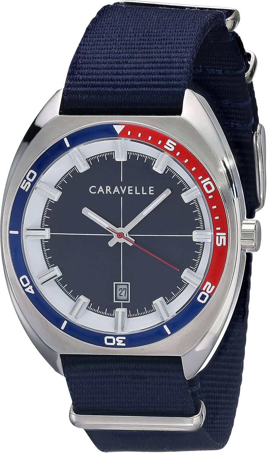 Retro Quartz Mens Watch, Stainless Steel with Blue Nylon Strap, Silver-Tone Y305569